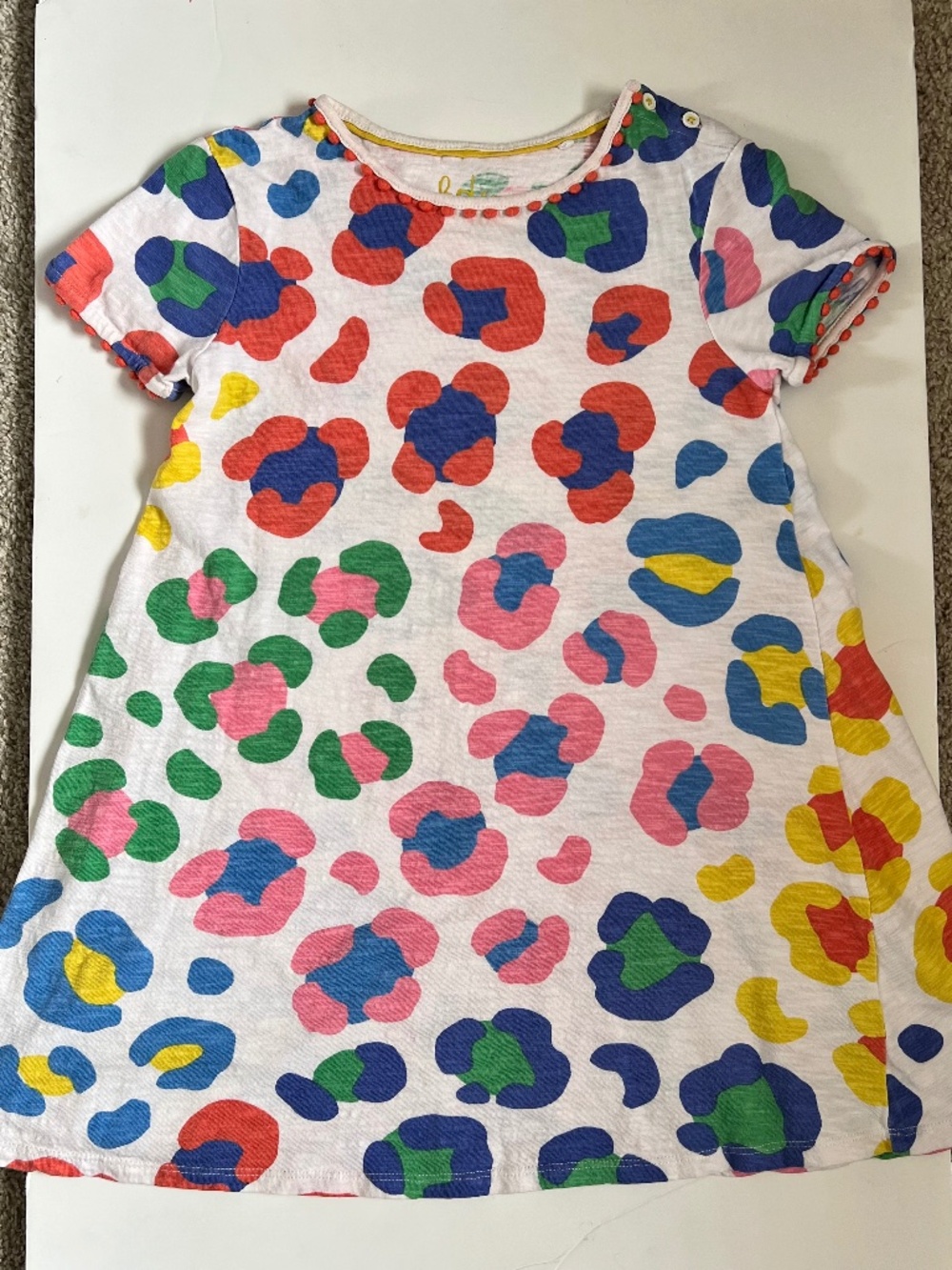 Boden Girls' Multicolor Leopard Print Short Sleeve Dress (7-8Y, 128cm)